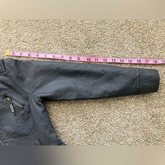 Jou Jou Dark Gray Faux Leather Motto Jacket Size 7/8 - Picture 9 of 11